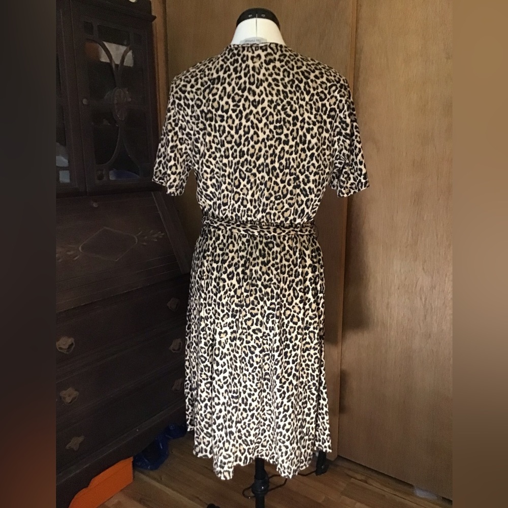 V-Neck Leopard Print Dress with Sash - Picture 4 of 8